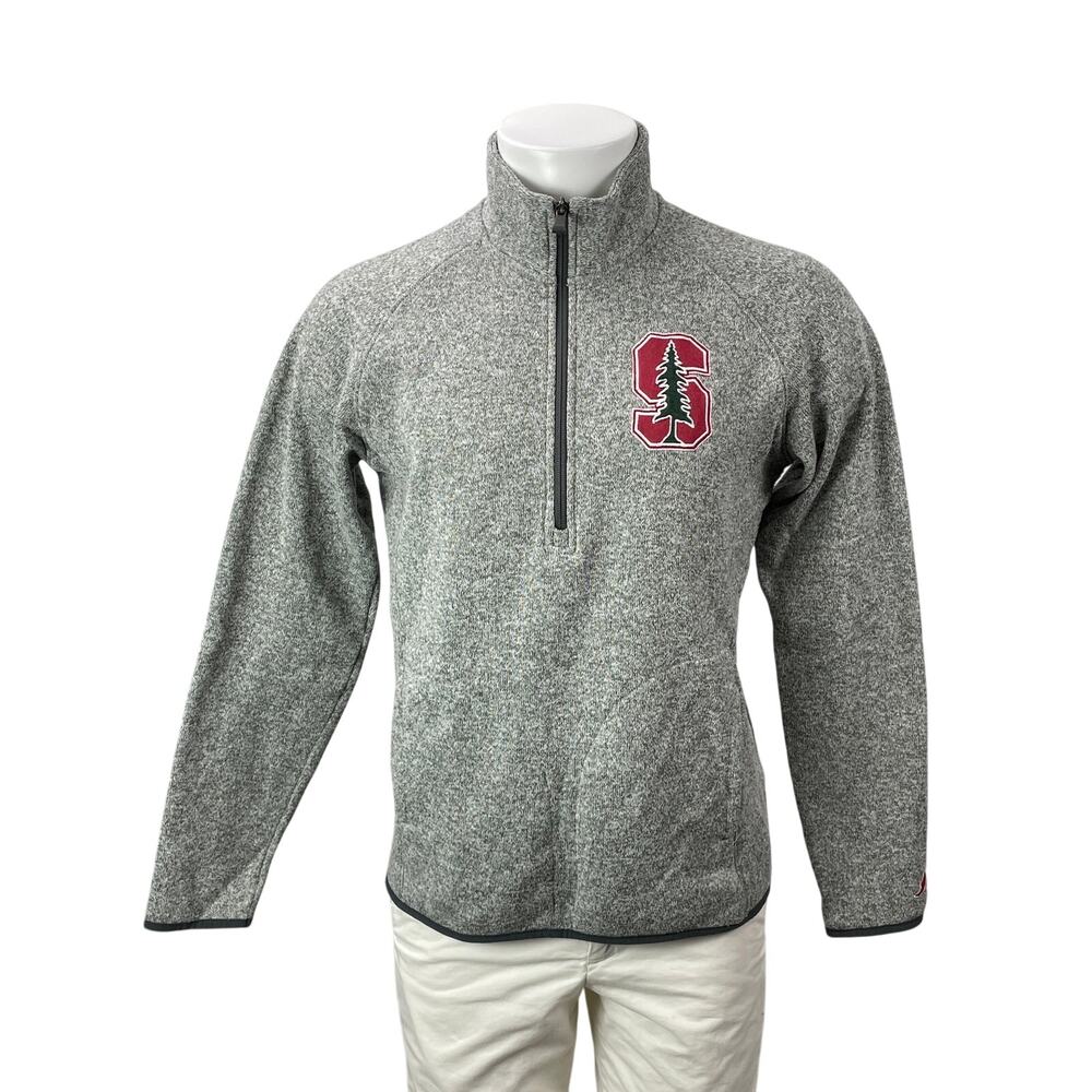 League Men's Gray Stanford Cardinal Turtleneck 1/4 Zip Long Sleeve Sweater Top M